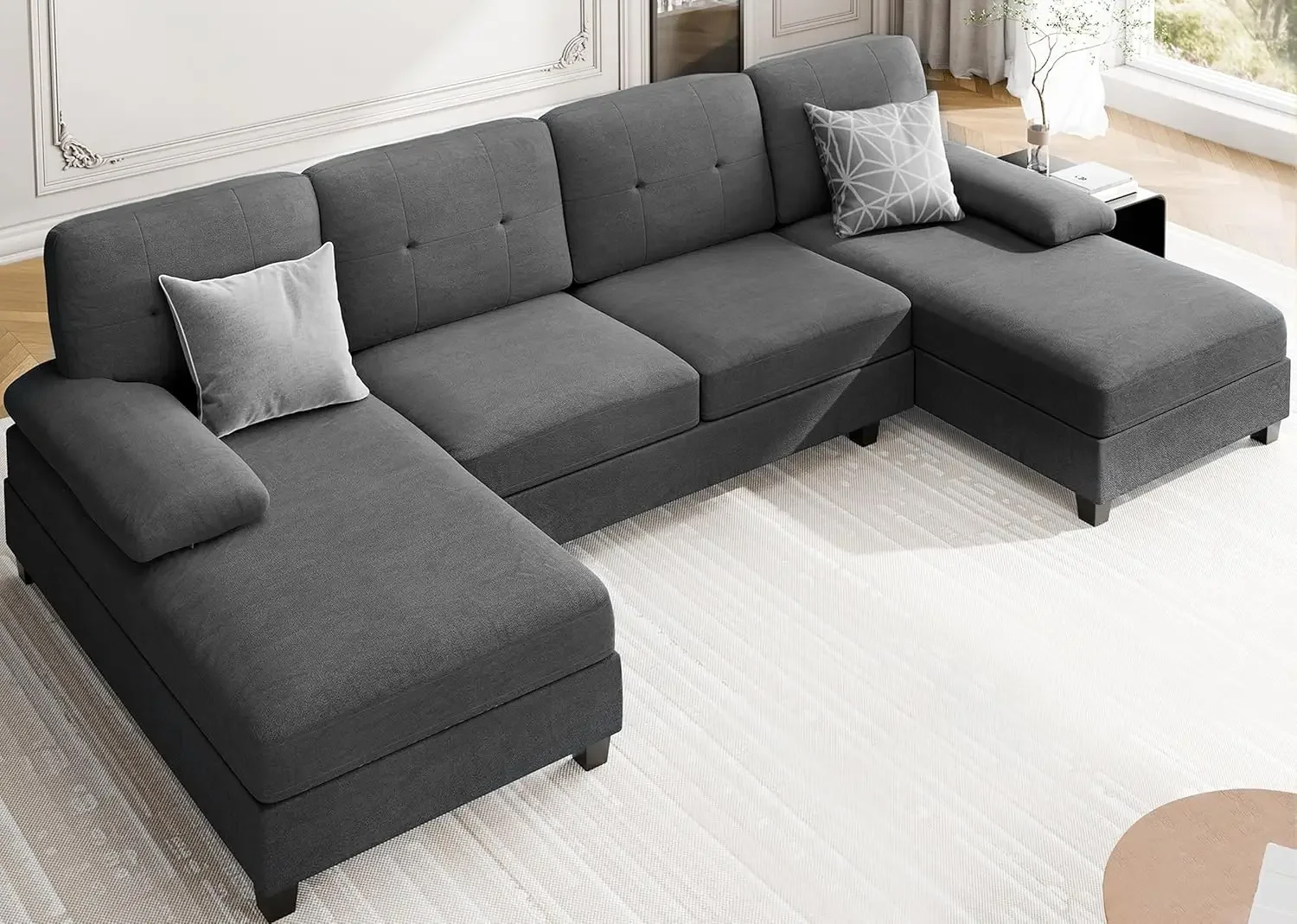 

Sectional Couches for Living Room, 4 Seat Sofa Set U-Shaped Couch with Wide Double Chaise Lounges, 106in Modern Sofa Fa