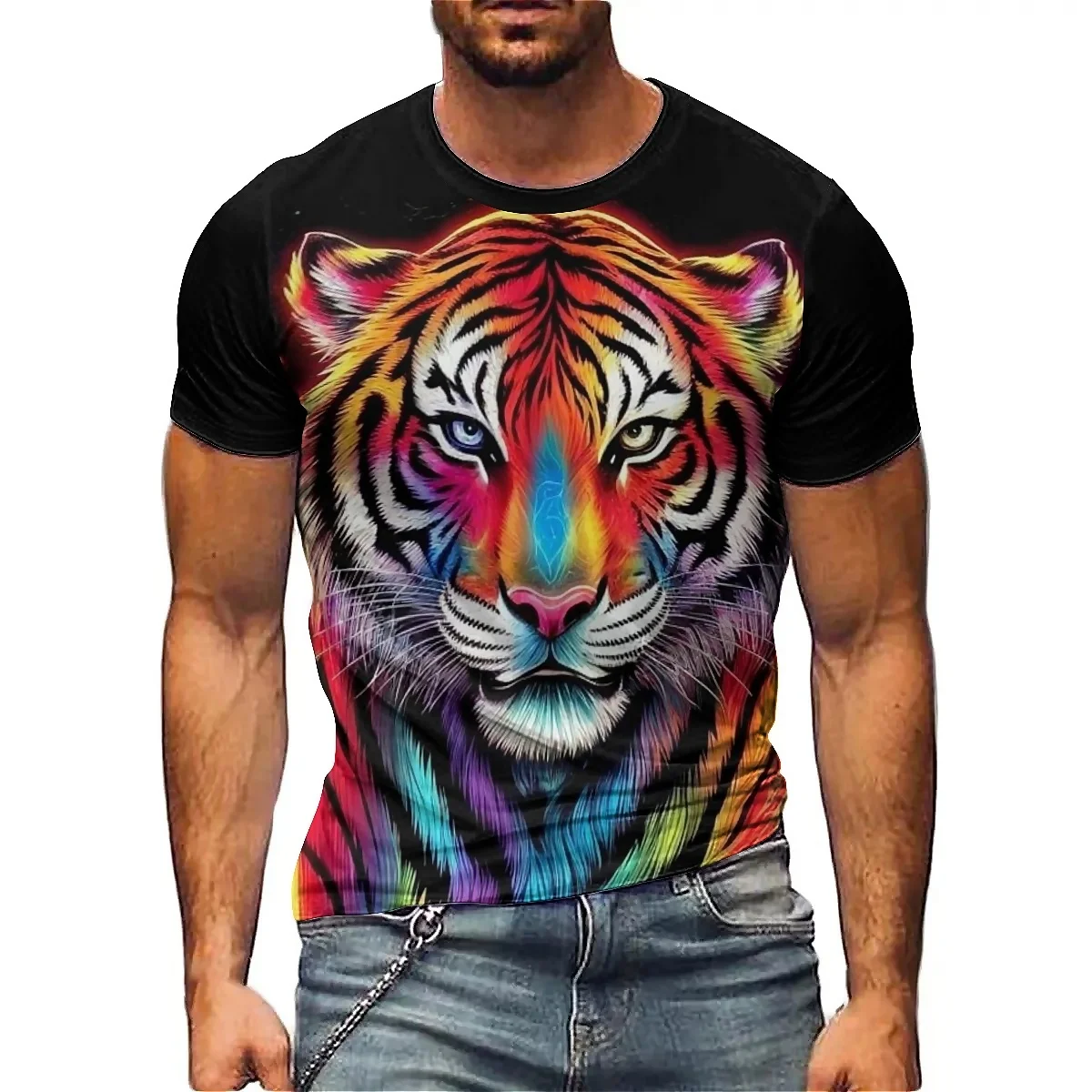 European and American Gothic style men's 3D printed short sleeved T-shirt with innovative design suitable for home outings, part