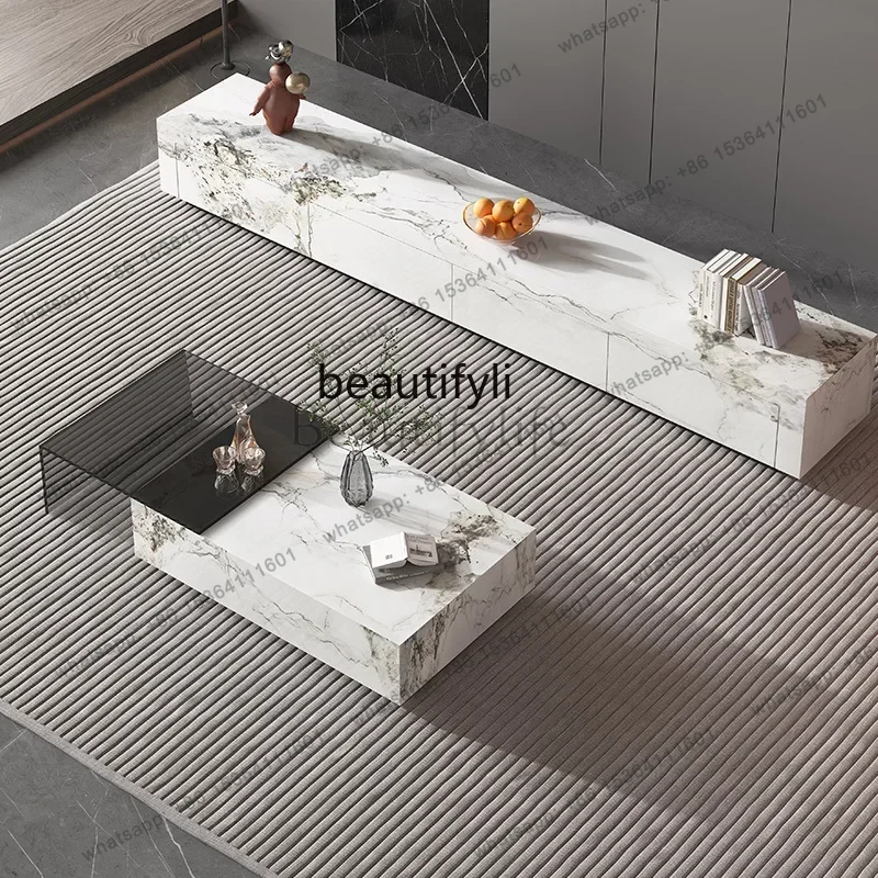 FG43-Italian rock slab coffee table TV cabinet combined household size rectangular TV cabinet