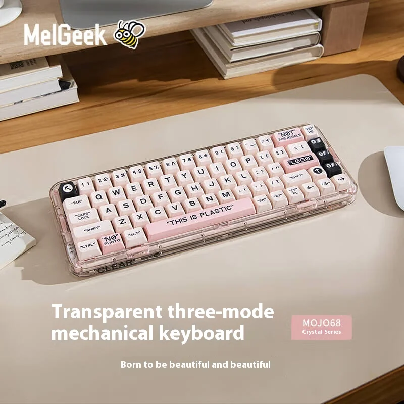 

Melgeek Mojo68 Crystal Pink Custom Mechanical Keyboard Wireless Bluetooth Three Mode Gasket Structure Hot Swap E-Sports Keyboard