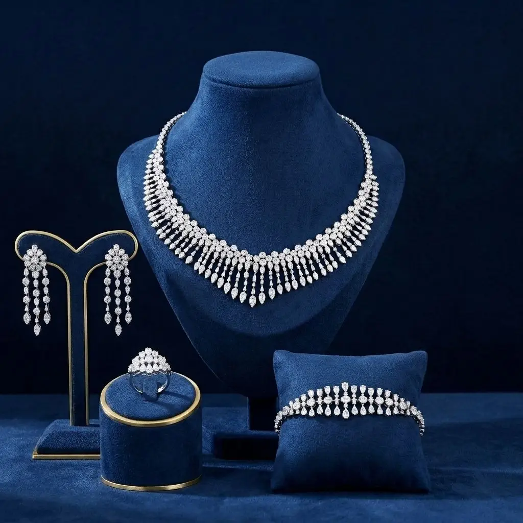 

Bride Talk Luxury Waterdrop Tassel Jewelry Set 4Pcs Elegant Crystal Bridal Wedding Accessories for Women Chandelier Style