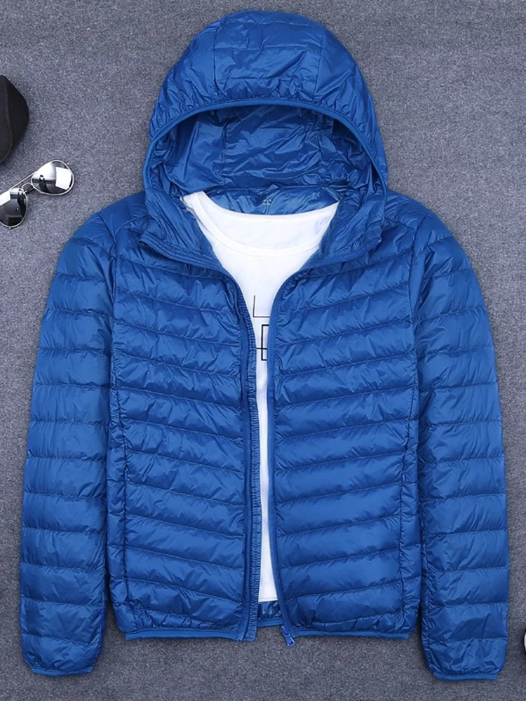 Abrigo de invierno para hombre, chaquetas de plumón de pato, ultraligeras, delgadas, con capucha, Parkas acolchadas portátiles a prueba de viento, 6XL, 0-10 ℃