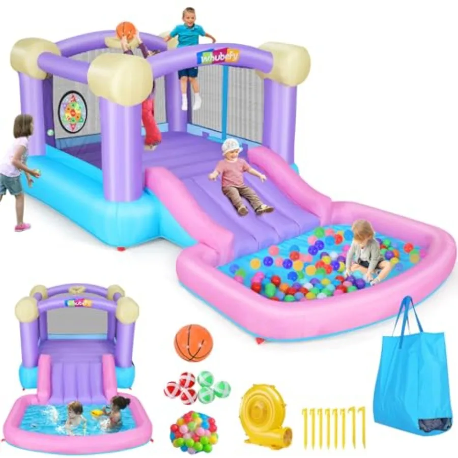 

Inflatable Pink Bounce House for 28 with Ball Pit 161x82x63 AllinONE Jump and Slide Water Park w 50 Ocean Balls 6 Dart Target B