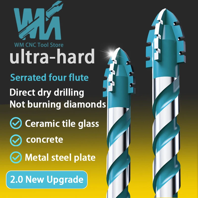 

New four blade dual color serrated eccentric drill bit for concrete drilling, ceramic tile dry drilling, 6-12 alloy drill bit