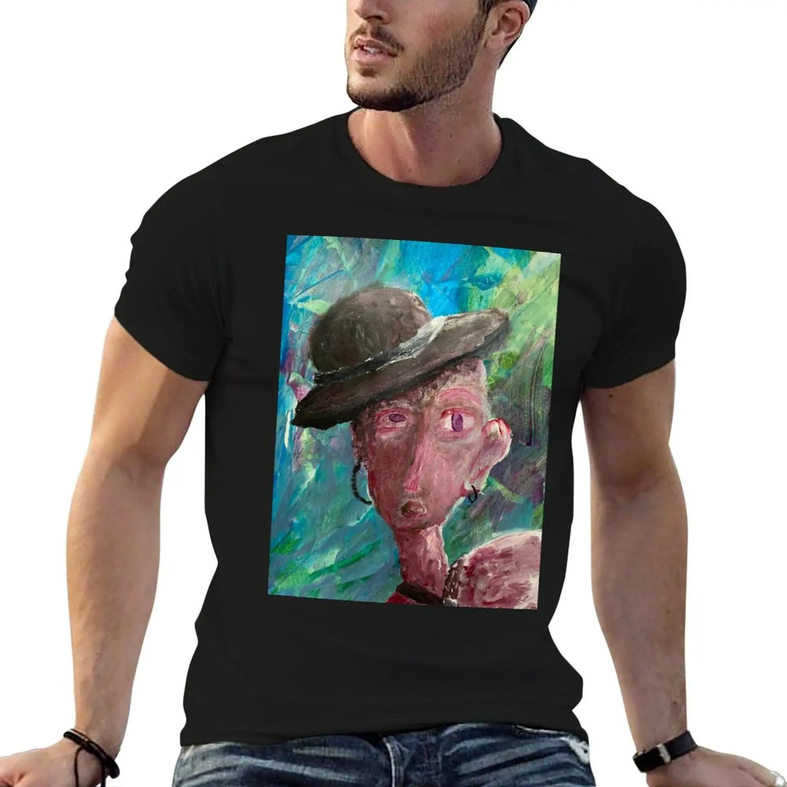 Person In A Hat- Painting T-Shirt man t shirt cotton high quality man t shirts cotton man t shirt cotton T-shirt