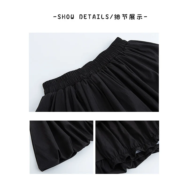 Graue Blütenknospen-Rockhose für Damen, sommerliche dünne, lockere Passform, zierlicher kurzer Rock zum Abnehmen für Damen, bauschiger Halbrock mit Anti-Exposition