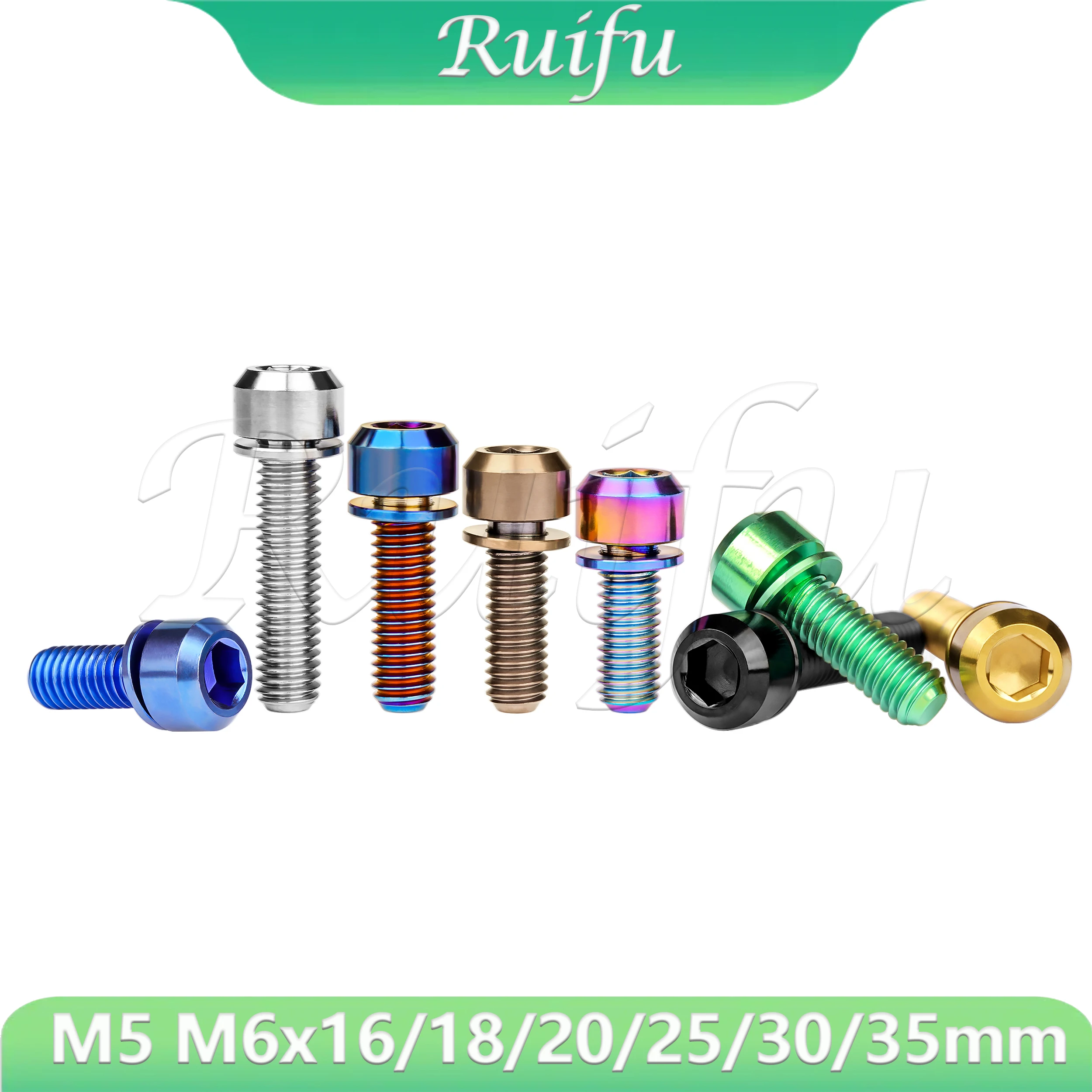 Ruifu  Titanium Bolt   M5 M6 x 16/18/20/25/30/35mm with Washers for Bicycle Disc Brake Stem ClampHex Head with Washer Bicycle