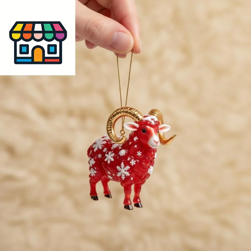 2D Acrylic Chinese Zodiac Goat Hanging Ornament Red Gold Auspicious Design for Car Rearview Mirror Decor