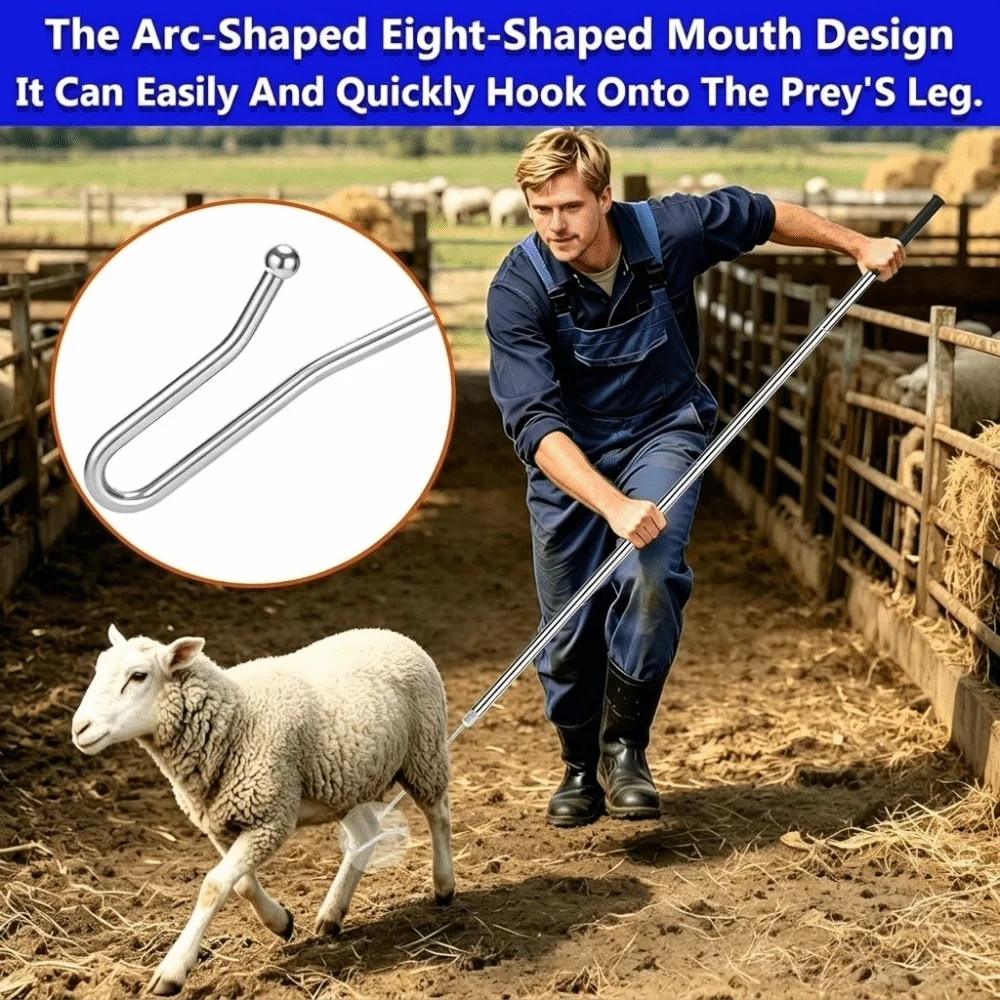 Stainless Steel Sheep Catcher Pole Heavy Duty Long Pole Pig Catcher Pole Efficient Detachable Sheep Capture Device Flock Control