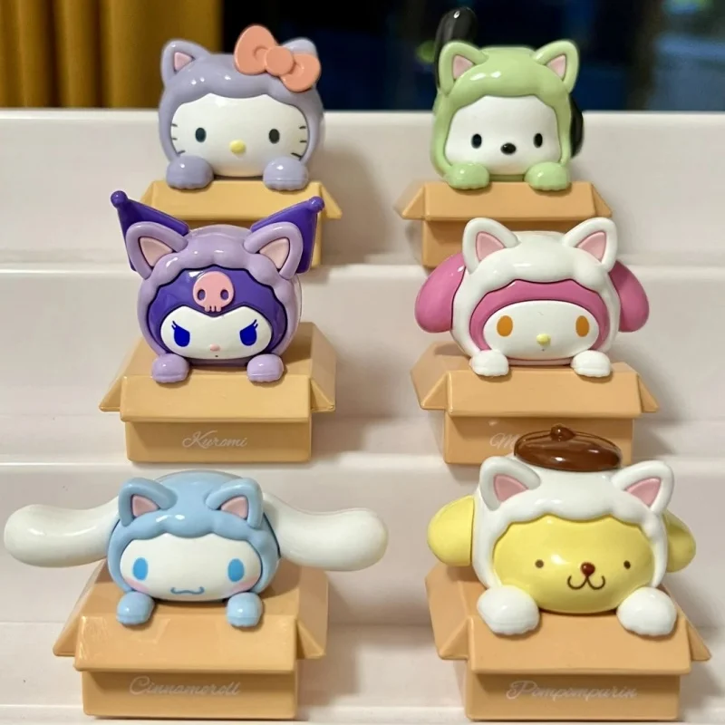 Oryginalna seria Sanrio Family Cat torba z niespodzianką zabawki Cute Cartoon Pompompurin Kutomi Cinnamoroll torby z niespodzianką ozdoba na biurko zabawki