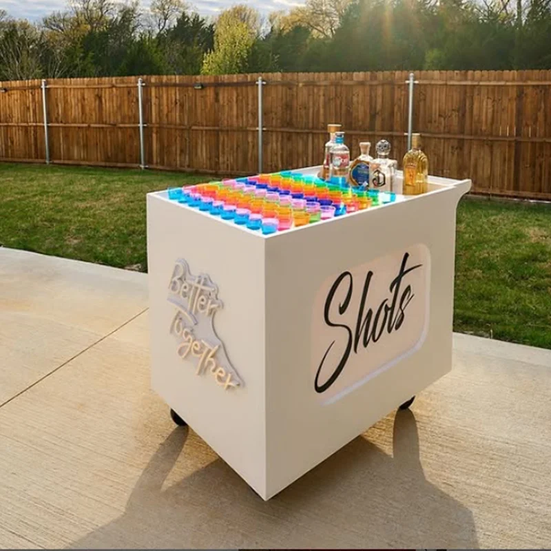 Custom RGB Light Night Club Portable Cart Portable Metallic Customized Shot Glass Cart