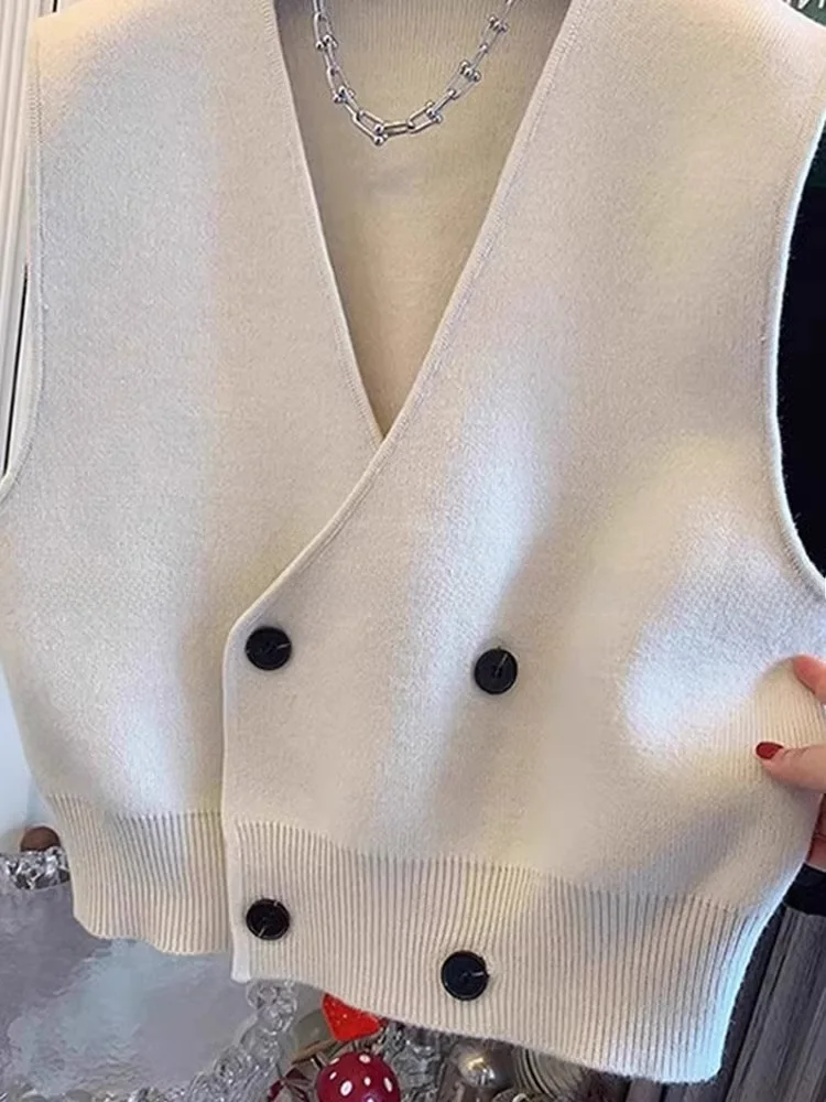 Comfortabel gebreid V-Ne Svel-vest Casual faionable gelaagdheid Top Knoopdetail Pure kleur Lenteseizoen Normale pasvorm