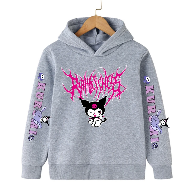 anime kawaii bambini Streetwear kuromi Felpa con cappuccio per bambini Carino Sanrio Felpa per bambini Manga Abbigliamento Kid Girl Boy Top Felpa