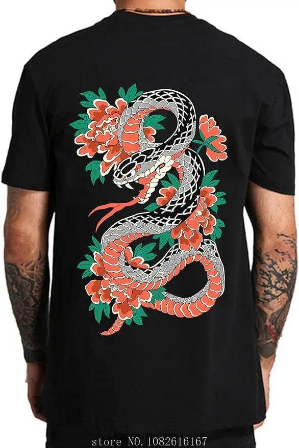 Oversized Graphic Tshirt for Men Snake Print Vintage T Shirt Flower Tees Casual Baggy Loose Fit Retro Shirts Tops wholesale chea