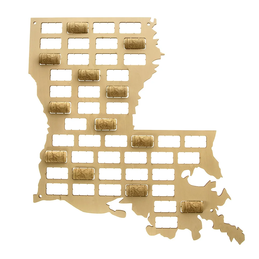 Louisiana Wine Cork Map USA State Wine Cork Collector Display Cork Map Home Decor Wooden Cutout Wall Hanging Louisiana Outline