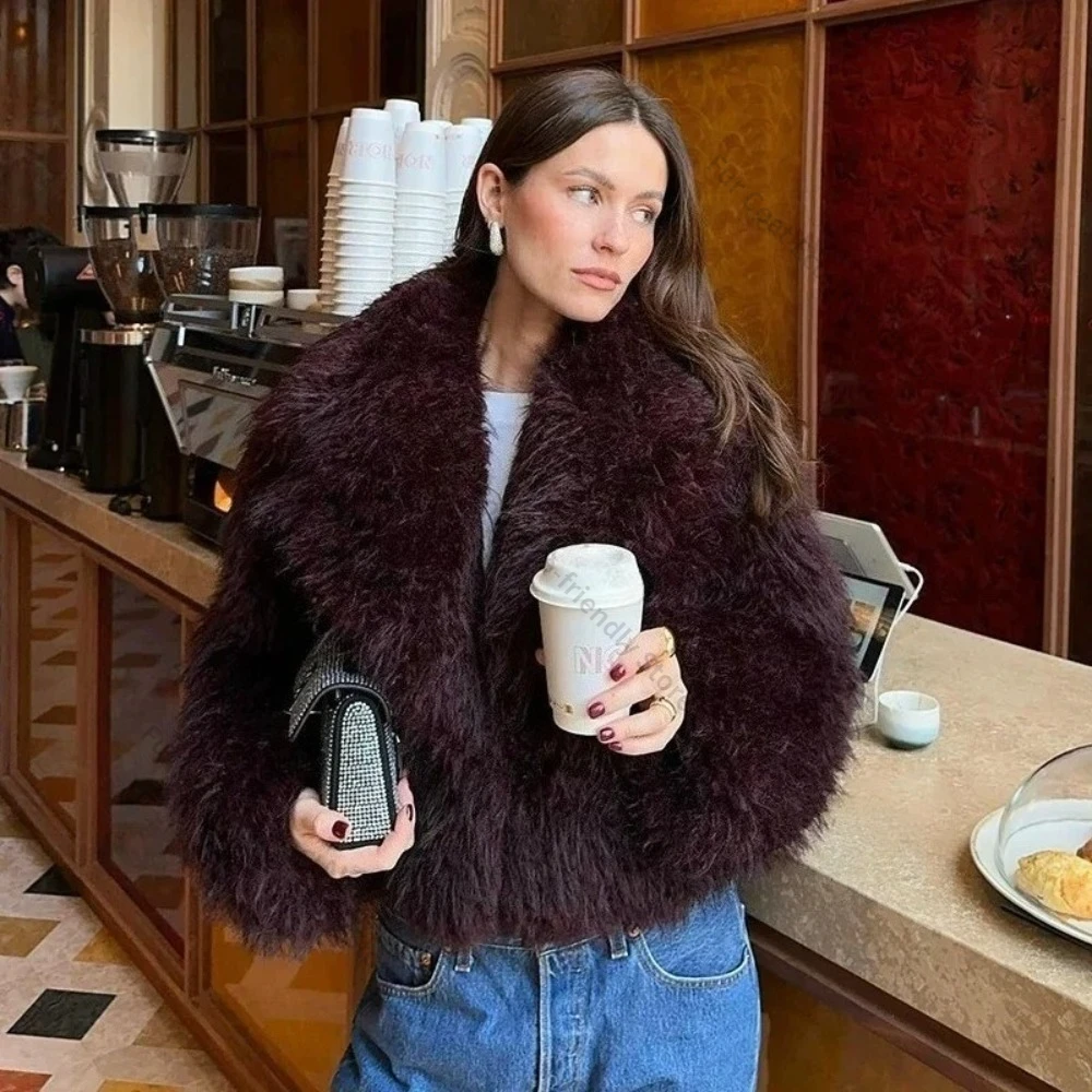 

Fur Coat Eco-friendly Coats for Women Short Fur Jacket Fake Fashion Shawl Collar Faux Fox Fur Coat Women Vintage Chic Overcoat