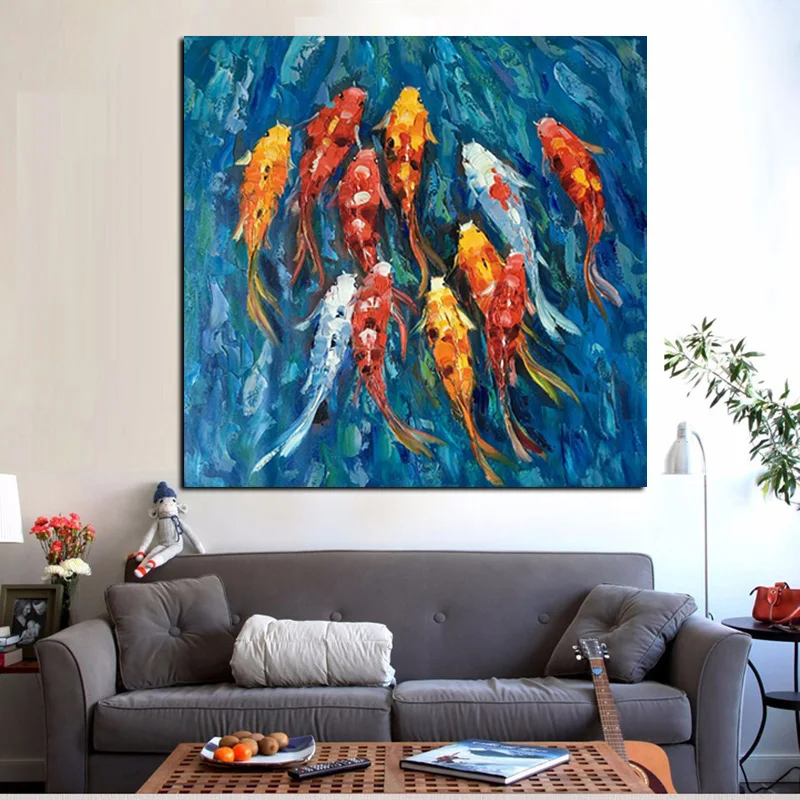 Abstract Landscape Oil Painting Print Nine Koi Fish Wall Art Picture Canvas Poster For Living Room Decor Cuadros No Framed