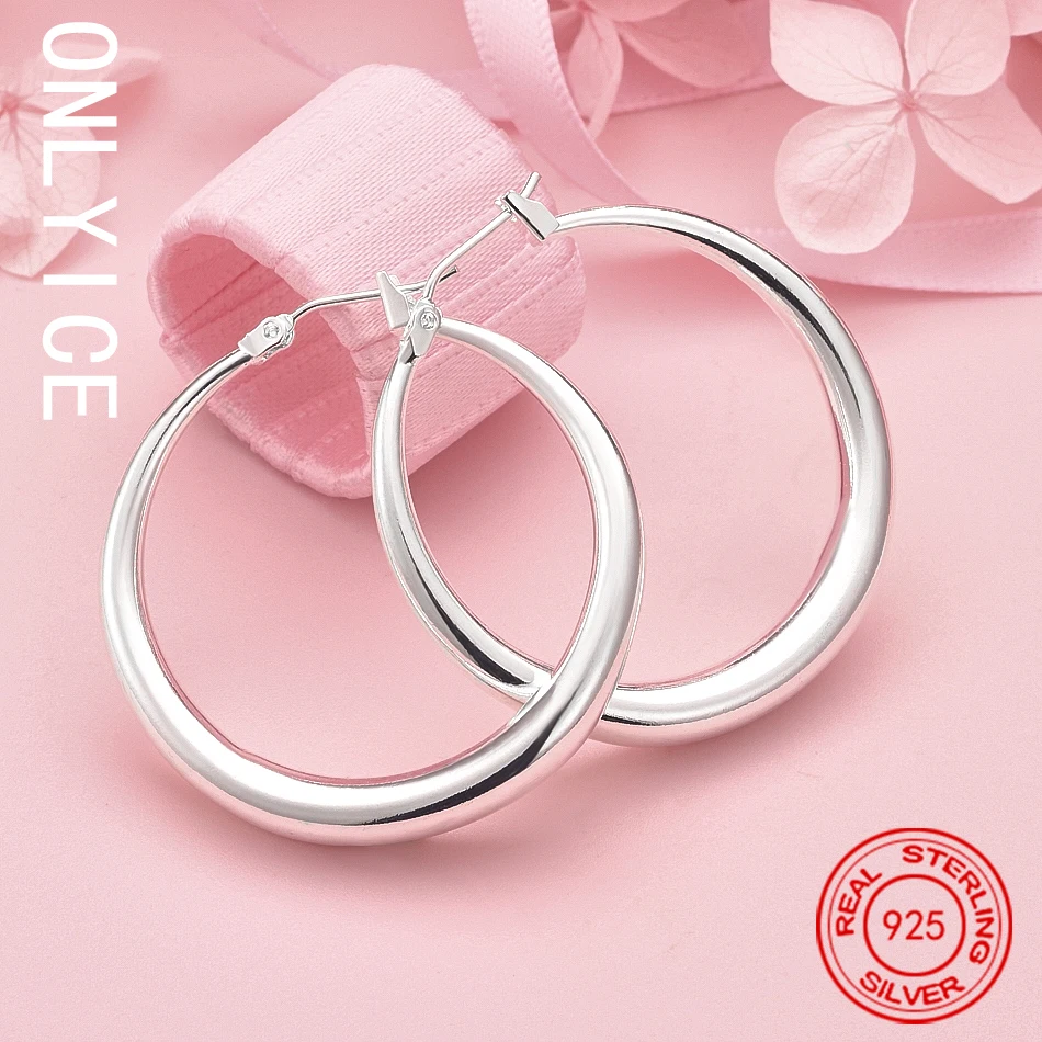 

Hot 925 Sterling Silver Earring 36mm Fashion Round Circle Beautiful Lovely High Quality Classic Jewelry Wedding For Women Lady