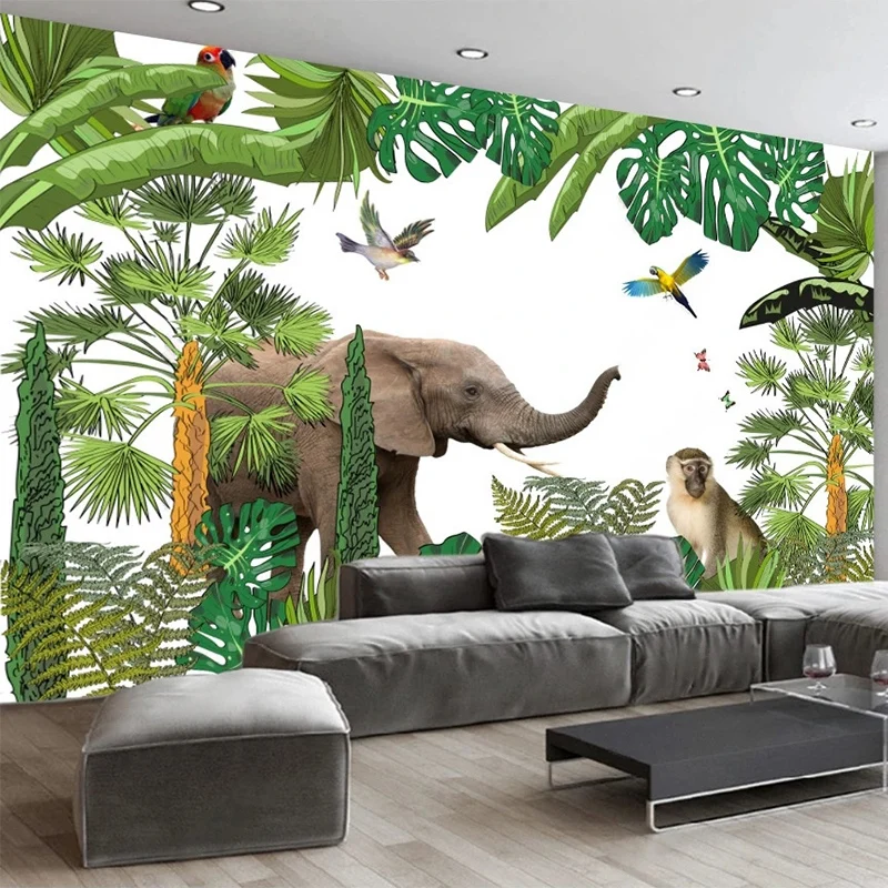 Custom Mural Wallpaper Retro Plant Elephant Animal Decoration Background Wall Painting Living Room TV Sofa Papel De Parede Sala