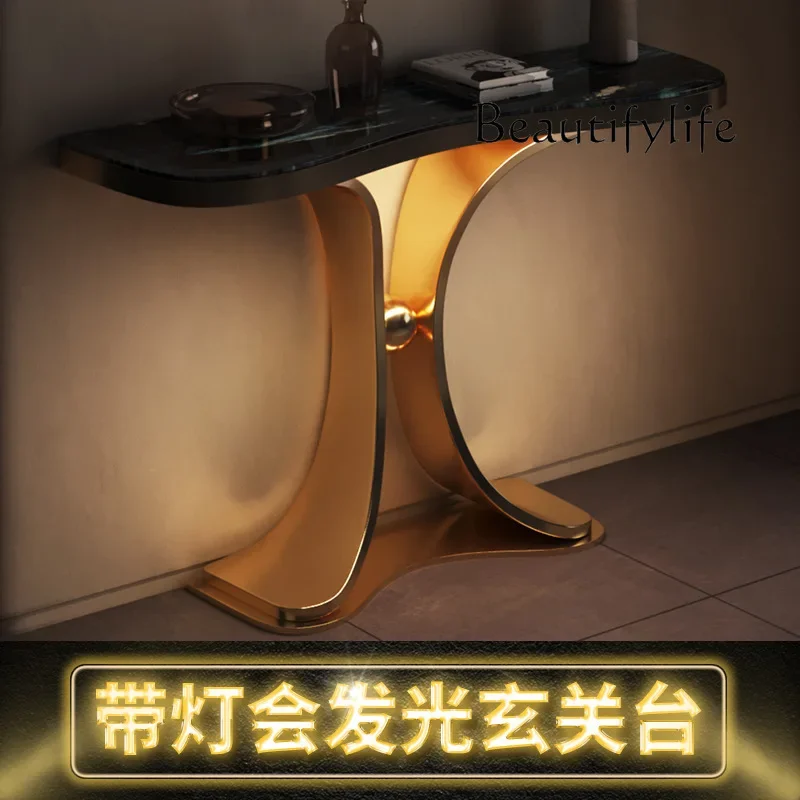 

yj7 Modern light luxury entrance cabinet foyer household entrance table stainless steel luxury stone end view table