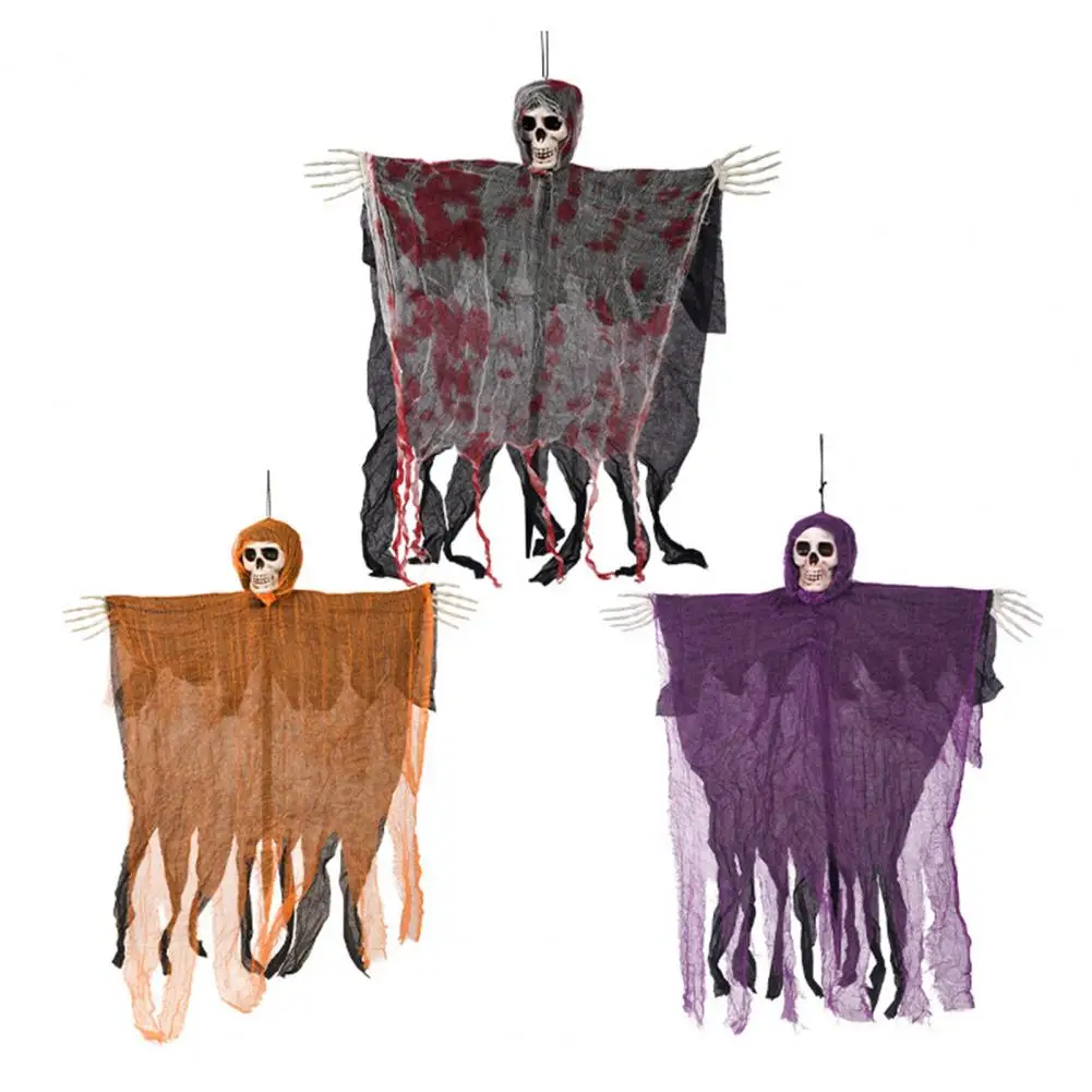 Skull Hanging Ghost Prop Spooky Halloween Decorations Set 3 Pack Hanging Ghosts Grim Reapers for Haunted Houses Escape Games