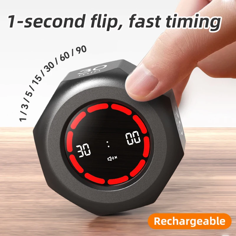 Multi-Function Electronic Timer,Rechargeable Flip Timer 1/3/5/15/30/60/90 Minutes Preset Gravity Sensor Visual Timer