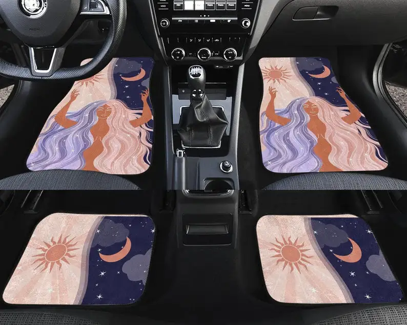 

Sun And Moon Girl Mandala Boho Car Mat, Moon Phase Mat, Celestial Floor Car Mat, Car Mat For Women, Car Accessories, Car Lovers,