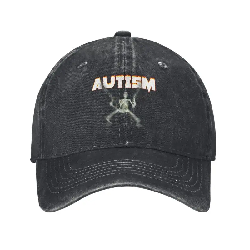 Custom Classic Autism Skeleton Meme Baseball Cap for Men Women Adjustable Unisex Cotton Dad Hat Outdoor Snapback Caps