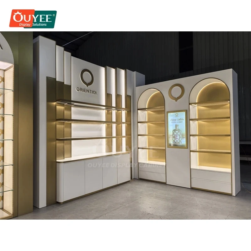 custom.Latest Design Retail Outlet Solid Wood Retail Shelving Project Contractor Perfume Display Stand