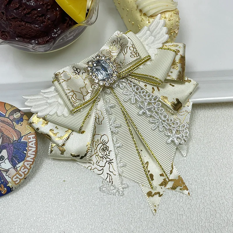 تأثيري أنيمي الرقص النسيج الدانتيل Bowknot كريستال التعادل دبابيس دبابيس للنساء قميص أنيق فستان طوق يدويا تحت عنوان الأحداث