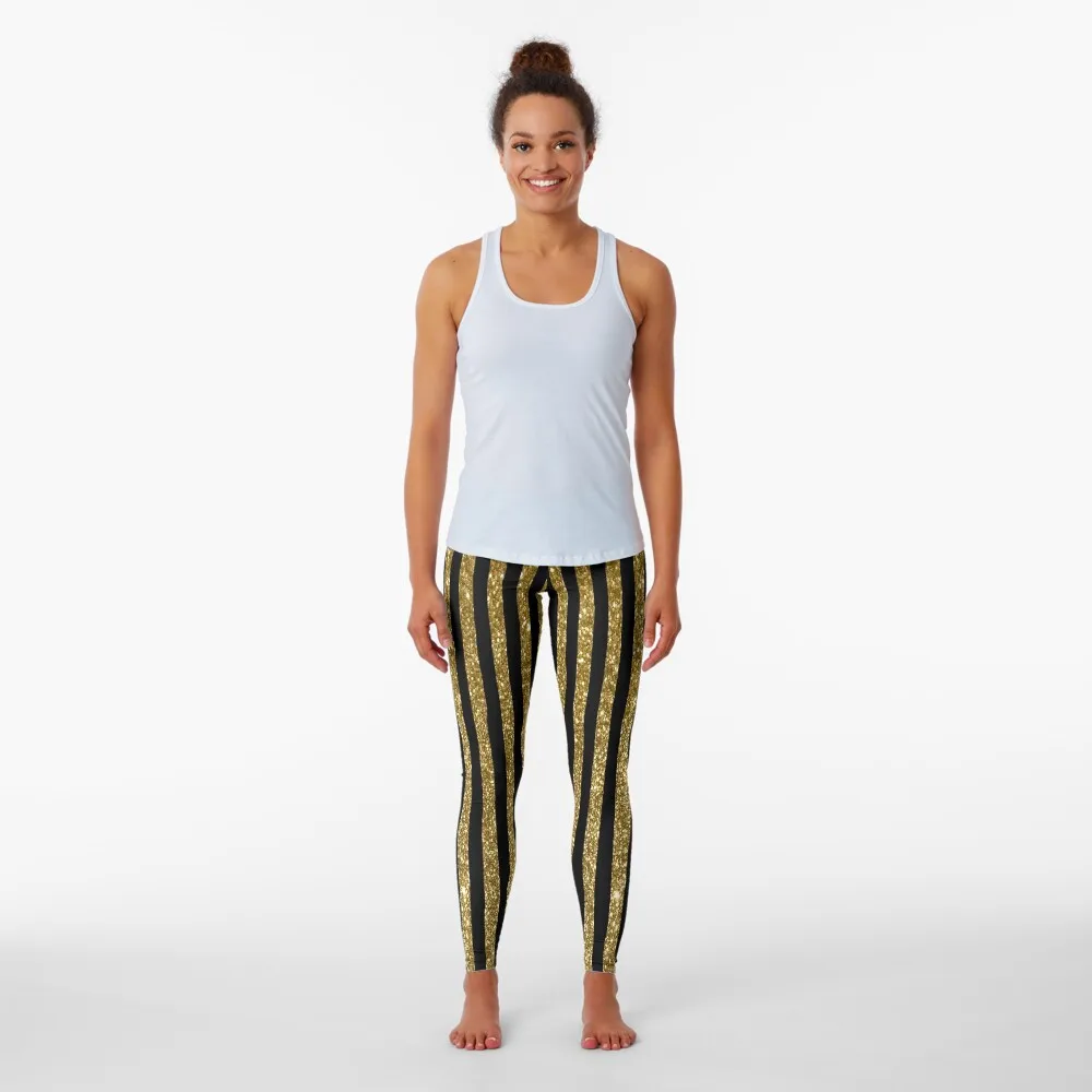 Zwart En Gouden Glitter Vintage Strepen Leggings Sport Vrouw Gym Vrouwen Sportkleding Dames Leggings