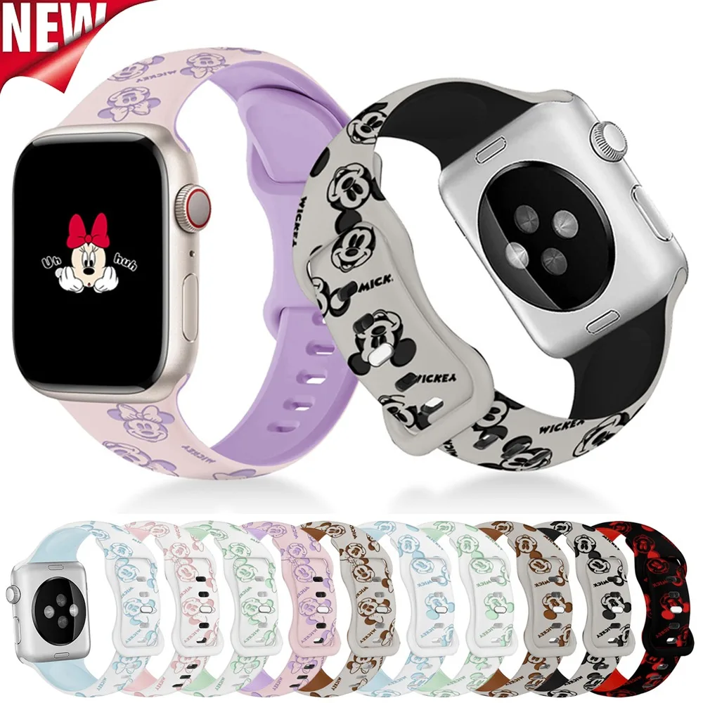 For Apple Watch 10 9 8 7 6 SE Ultra Two-color engraved cartoon silicone strap for iwatch 46mm42mm40mm41mm44mm45mm49mm