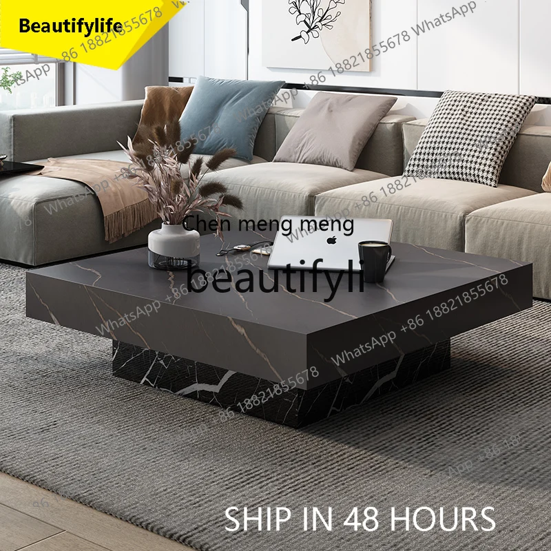 2003 Full Rock Plate Coffee Table High-End Light Luxury Modern Living Room Home Square Customizable Size