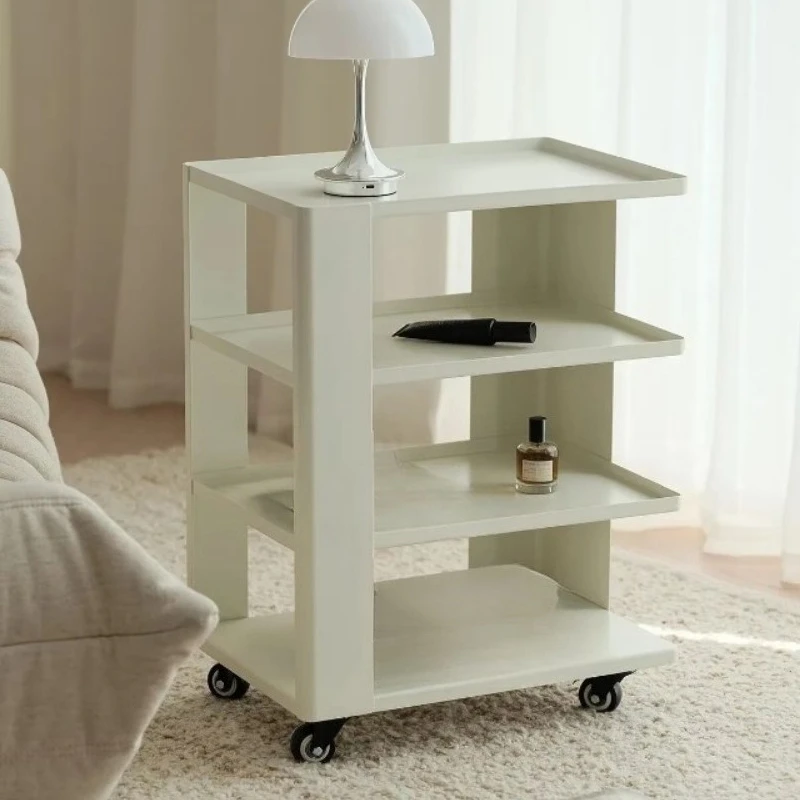 Modern minimalist style stainless steel rotatable mobile cart living room sofa side table with wheels