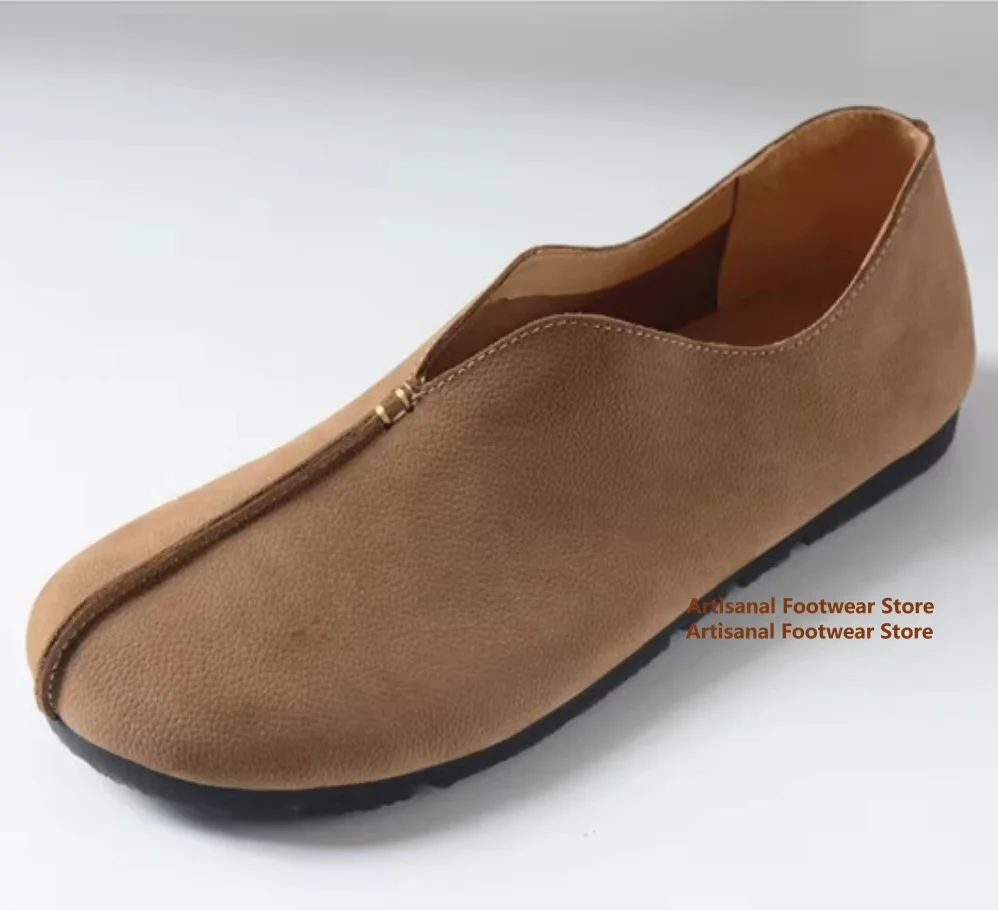 المشمش/القهوة الرجال حذا فردي للسيدات الانزلاق على الجلود الناعمة لينة وحيد حذاء كاجوال كبير جولة تو جلد حذاء كاجوال أحذية رجالي