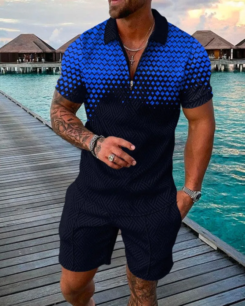 New Summer 2024 Men's suit explosion super hot casual fashion sportswear 3d digital printed men's lapel short sleeve beach suit