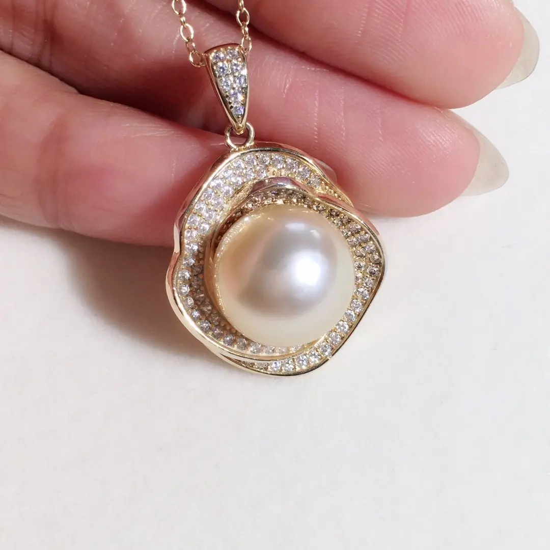 

Real Pearl Necklace Golden Color South Sea Pearl Pendant Women Jewelry On The Neck 925 Silver Chain Necklace For Girl