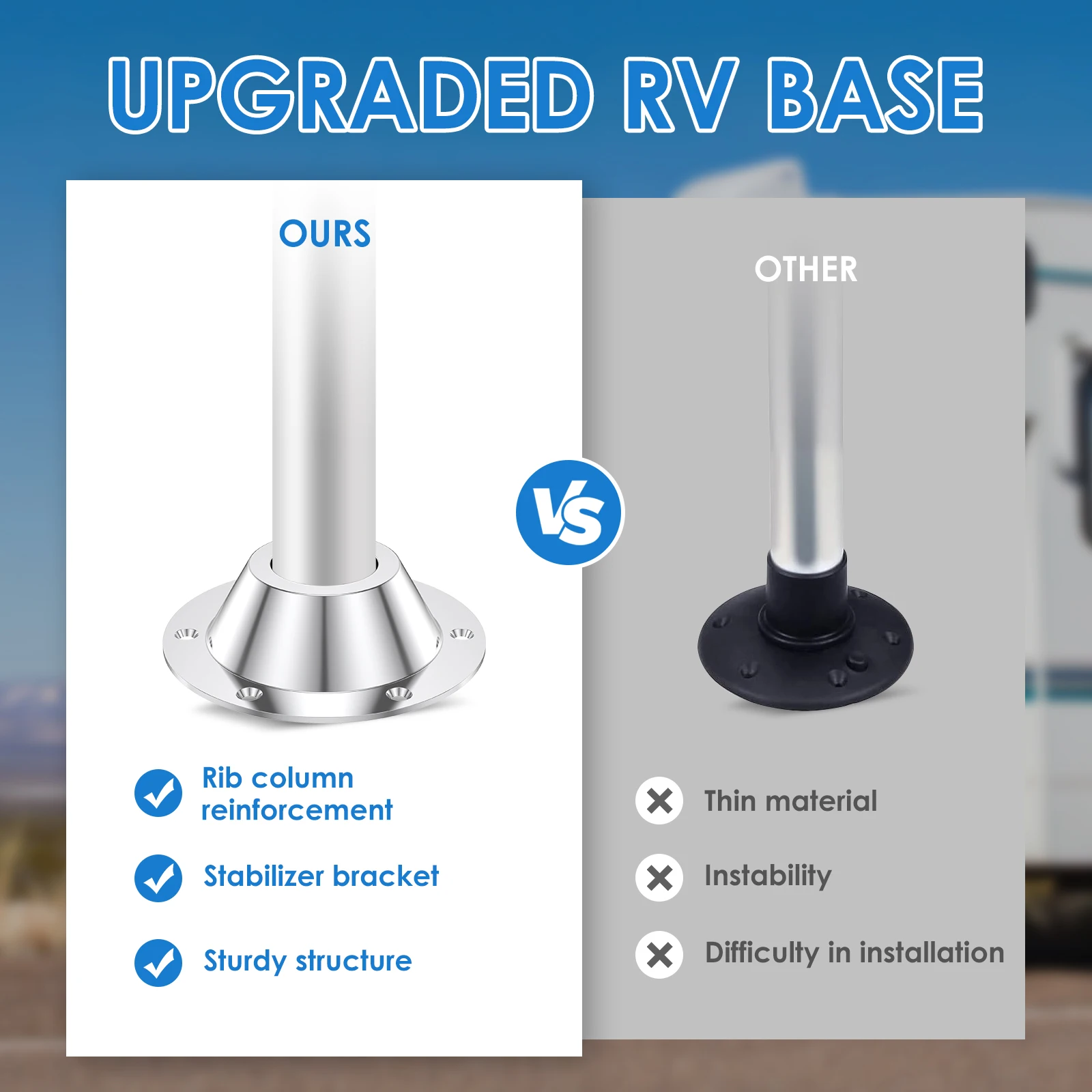Base de mesa para RV, Base de pata de mesa, montaje empotrado de aleación de aluminio, soporte de montaje de pata de caravana Stowable para mesa estándar RV, 2 uds.