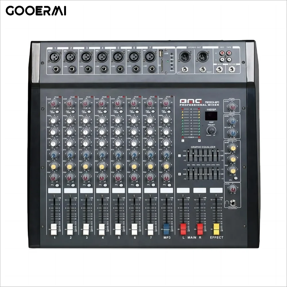 Gooermi PMX-802A MP3 Professional 8 Channel Audio Console/Karaoke Mixer Amplifier