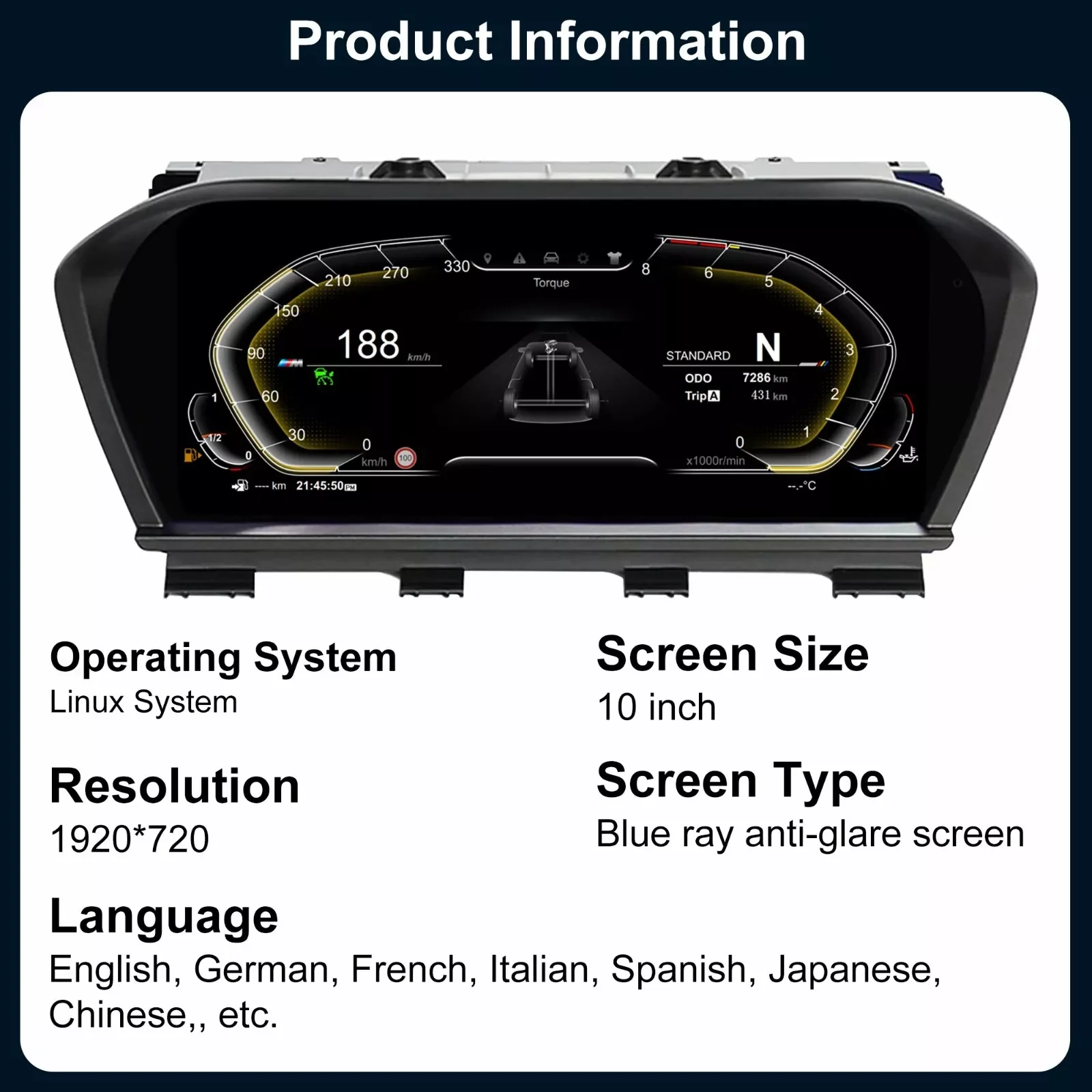 10-calowy cyfrowy zestaw wskaźników do BMW serii 1/2 F20 F52 F22 F45 X1 F48 F49 F39 Samochodowy zestaw wskaźników LCD