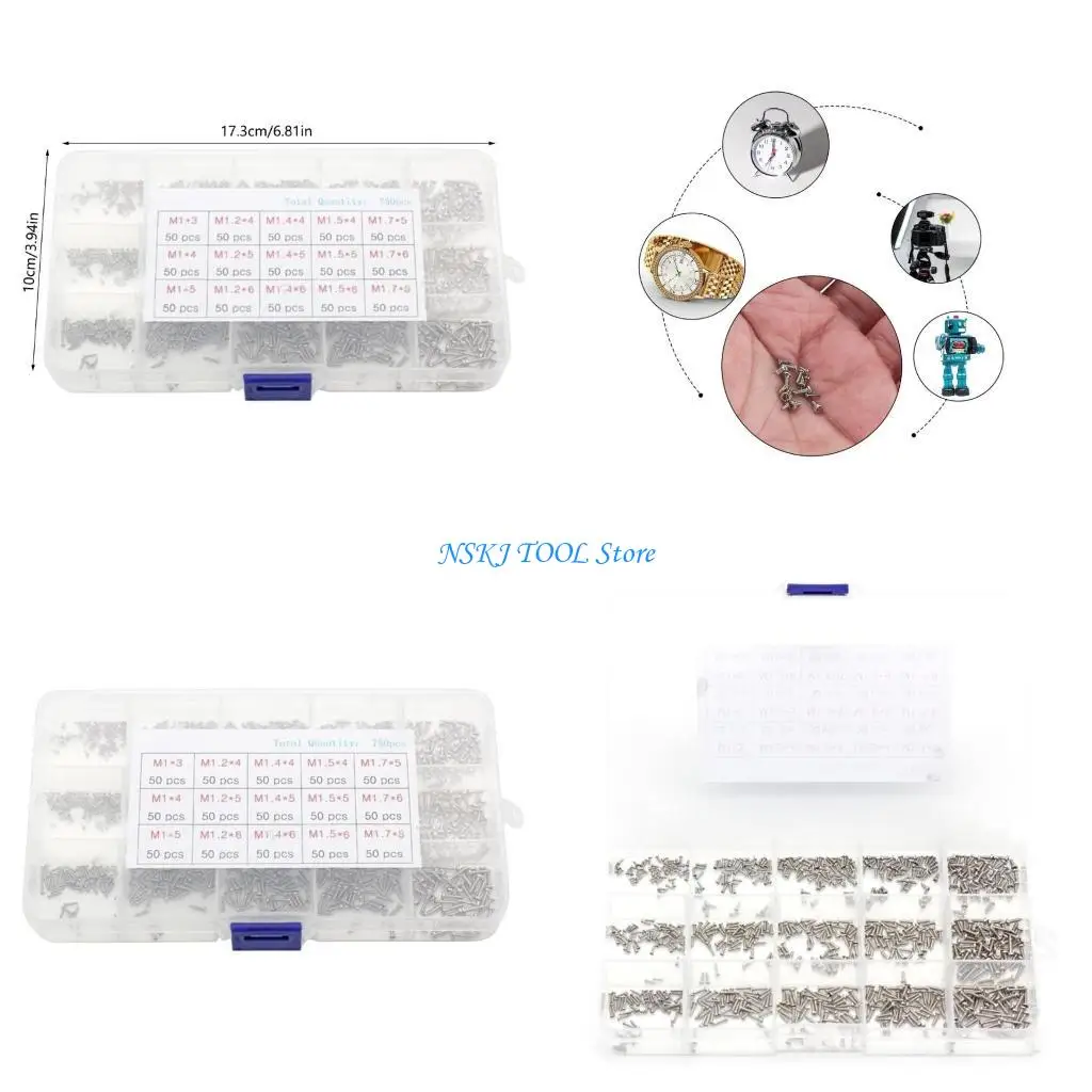 

L8RC Mini Screws Set 750Pieces Micro Screws Set Small Screws Self-Tapping Screws Tiny Mini Screws Kits for Repair Glasses