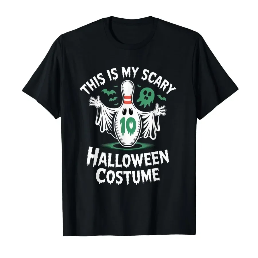 

Bowling Pin Ghost This Is My Scary Halloween Costume Graphic Tee T-Shirt Unisex Cotton