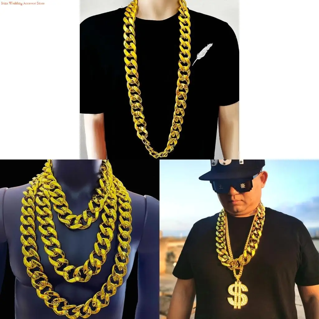 G92D Faux Gold Chain Necklace Big Chunky Necklace Punk Costume Photography Props