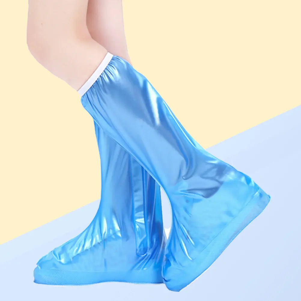 

Blue Foldable Waterproof Shoes Cover Outdoor Lengthened Thickened Boot Protector Zippered Elastic Band Portable Plastic Shoes