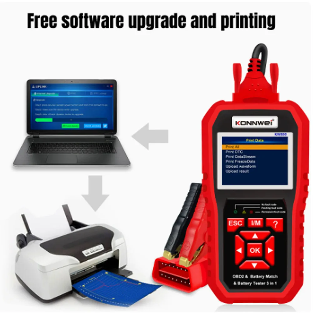 KW880 3-in-1 OBD2 Car Fault Diagnostic Tool Auto Battery Tester Battery Matching Scanner Vehicle Code Reader Professional Automo