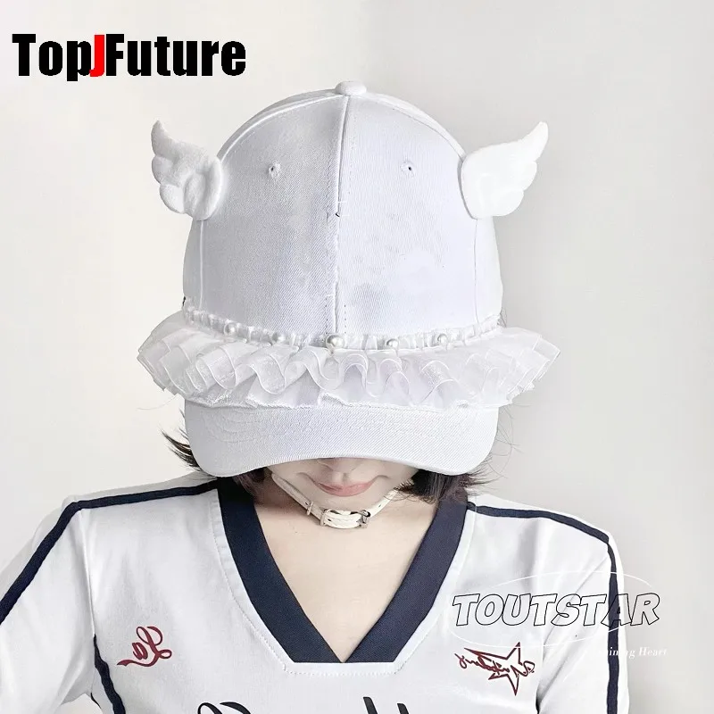 

Ocean series Soft Girl Subculture Women's Harajuku Steampunk Gothic Japanese Hat wing lace white cowboy sun hat baseball cap