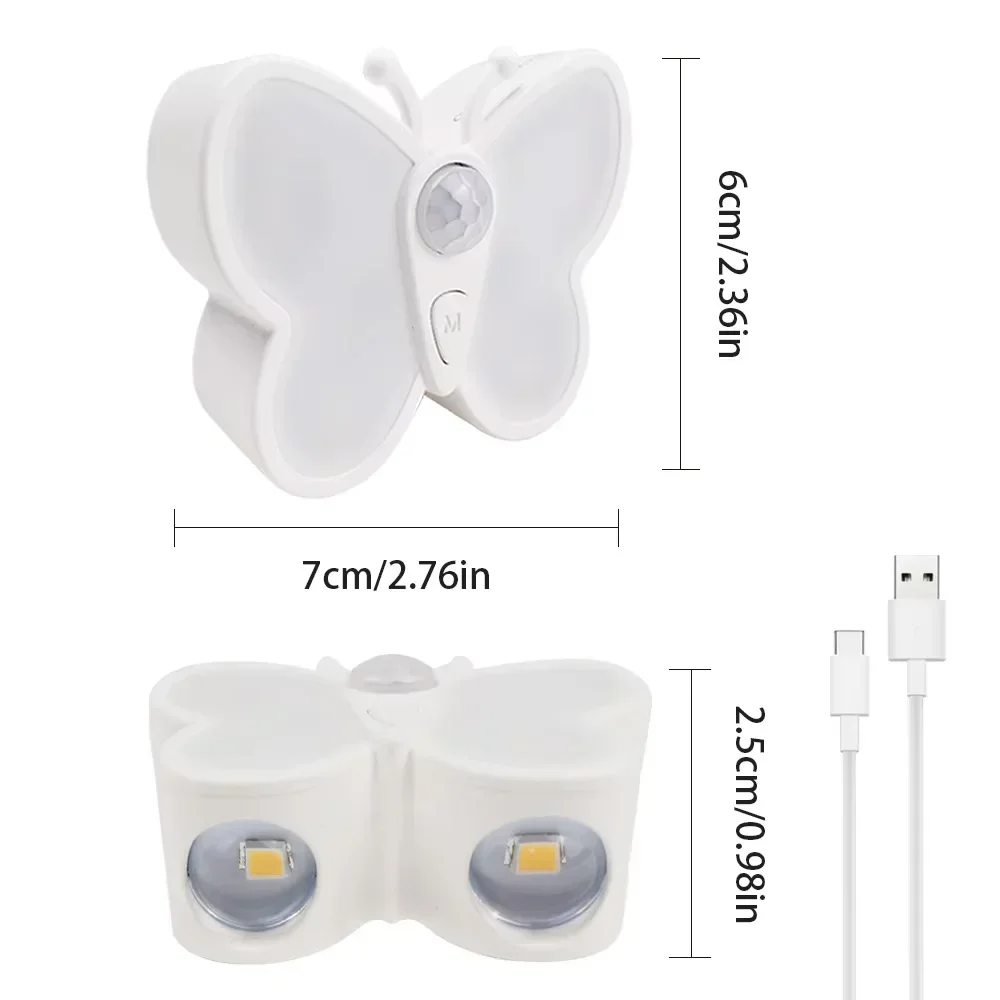 Butterfly Motion Sensor Night Light Wireless LED Night Light Rechargeable Light Cabinet for Wardrobe Lamp Staircase Backlight