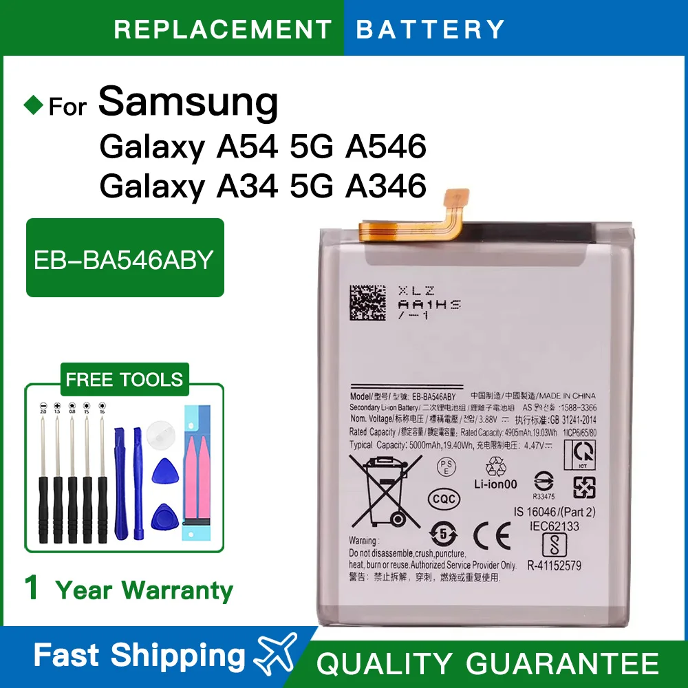 

Brand New EB-BA546ABY 5000mAh Replace Battery For Samsung Galaxy A54 5G A546/Galaxy A34 5G A346 Batteries Tools Fast shipping