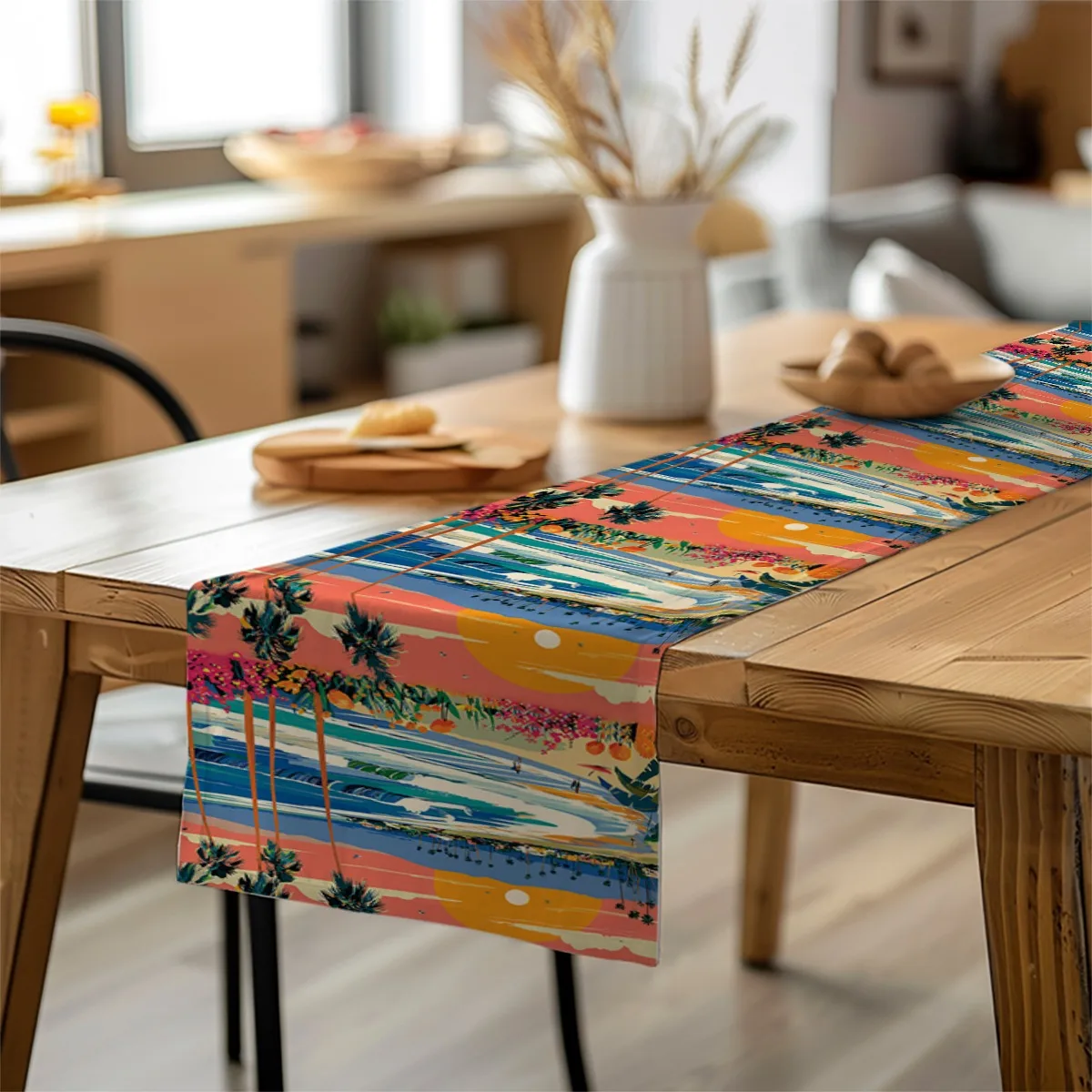 مفرش طاولة للزينة على طراز غروب الشمس على الشاطئ الاستوائي، قماش طويل مطبوع لتزيين الحفلات والمطبخ وديكور سطح الطاولة في المزرعة #4