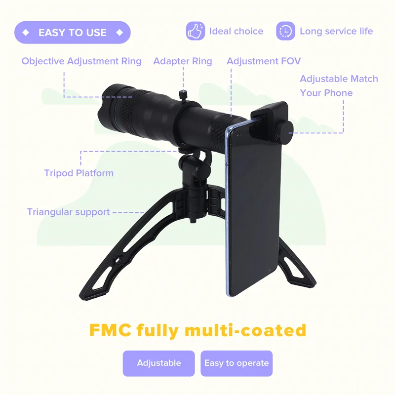 ABDE-APEXEL 光学電話モバイルカメラレンズ 36X 望遠望遠鏡レンズ単眼 + Selfie 三脚 Iphone Huawei 社すべて Smartpho